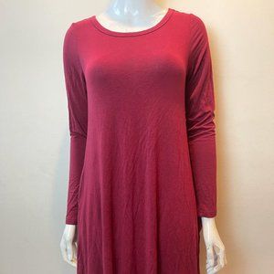 HIM ONE Womens Shift Mini Dress Long Sleeve Round Neck Maroon Size Medium